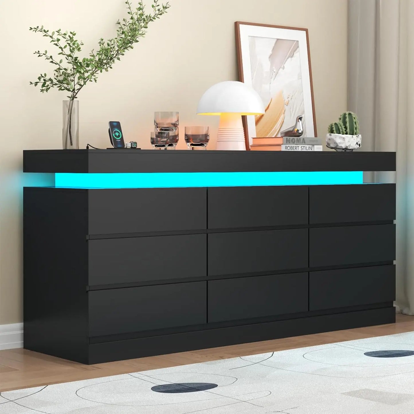 XMSJ 9-Drawer Dresser With Power Outlet And LED Light