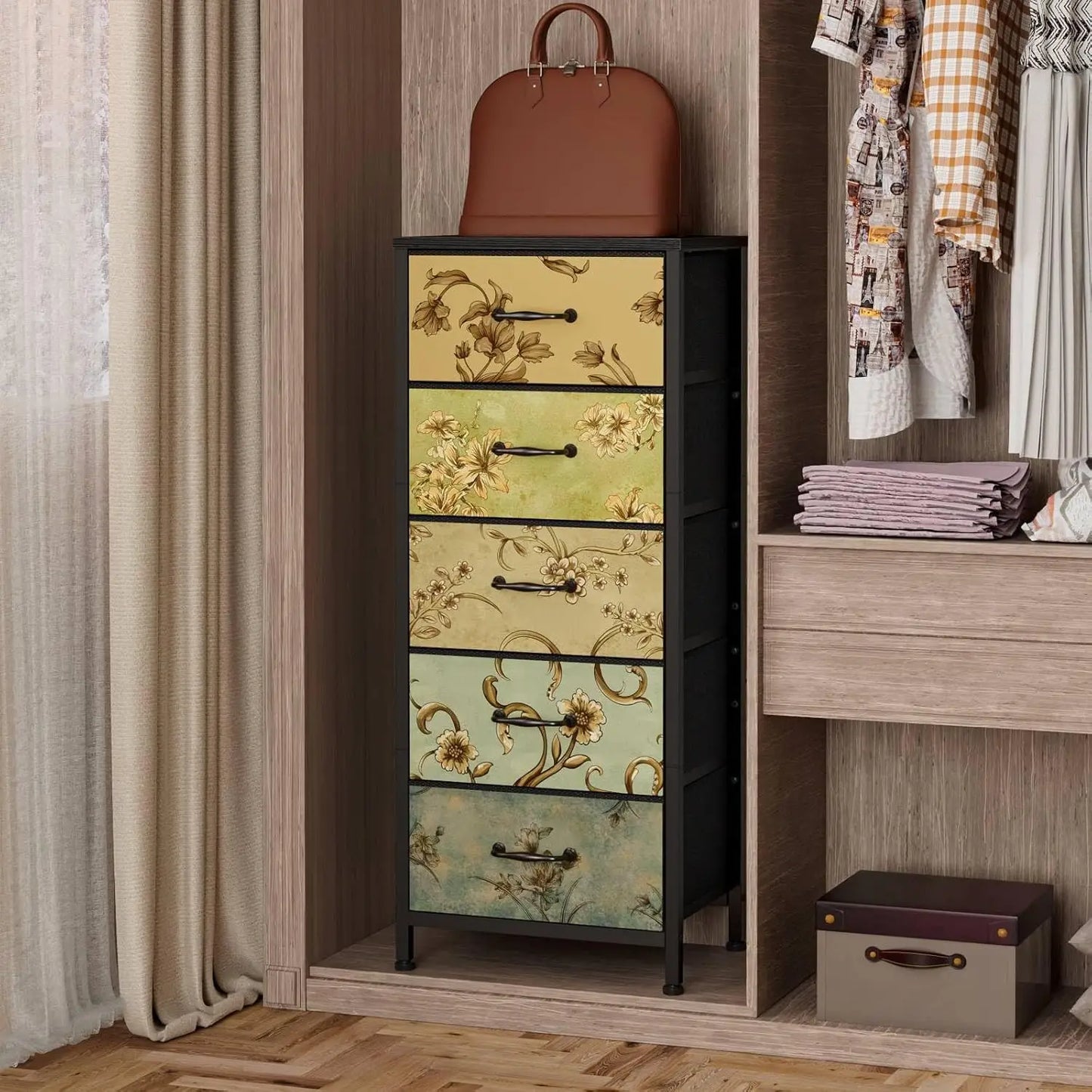 Vertical Dresser Tall Storage Tower With Fabric Drawers
