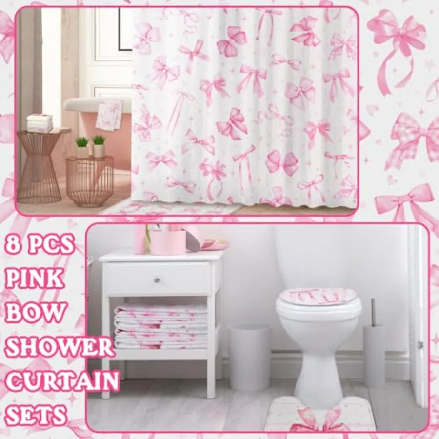 Shower Curtain Set With Towels And Carpet Bath Decor Kit