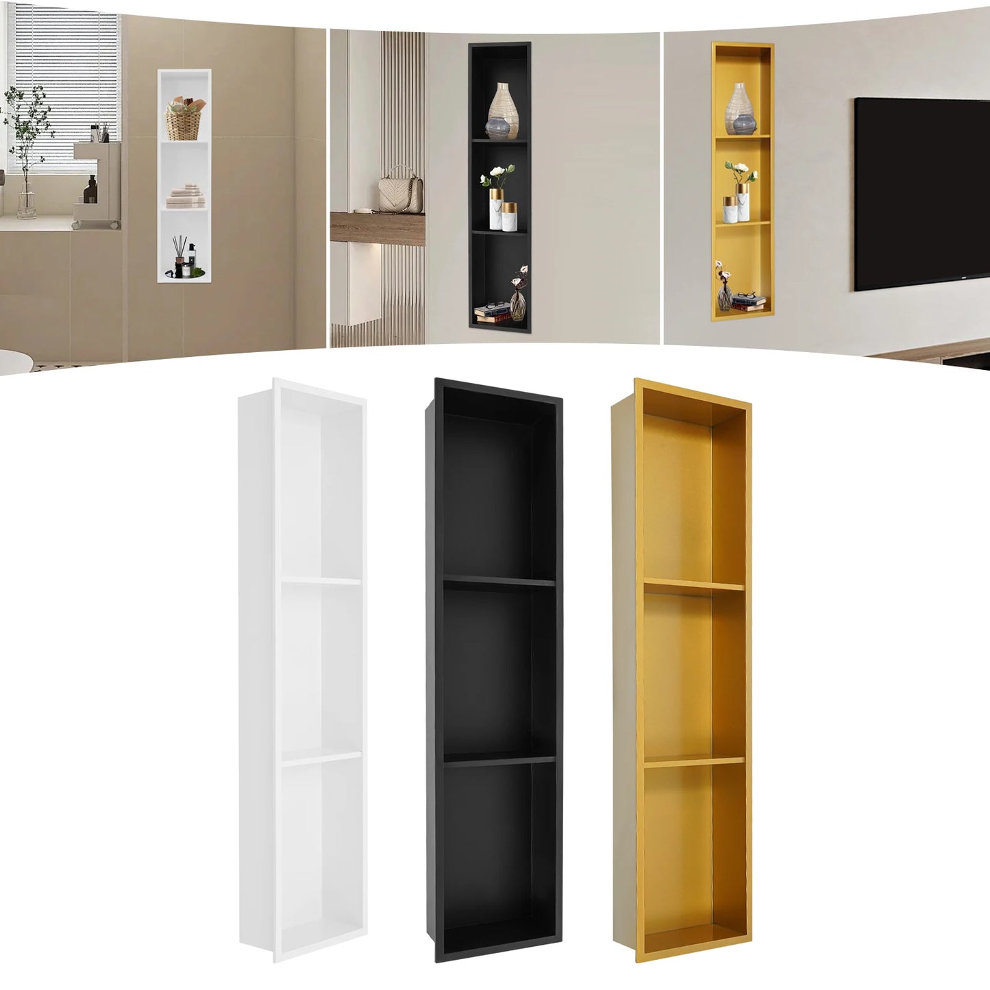 304 Stainless Steel Rectangular Shower Niche Wall Mounted 3 Tier
