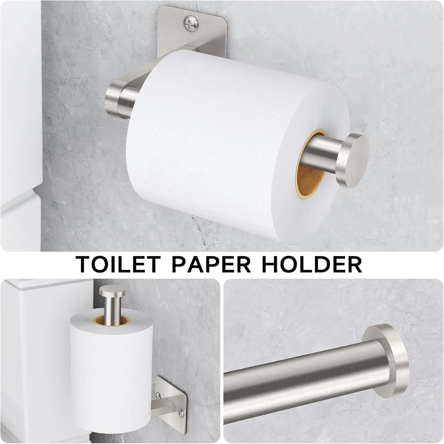 Brushed Nickel Bathroom Accessories Set With Towel Bar Toilet Paper Holder