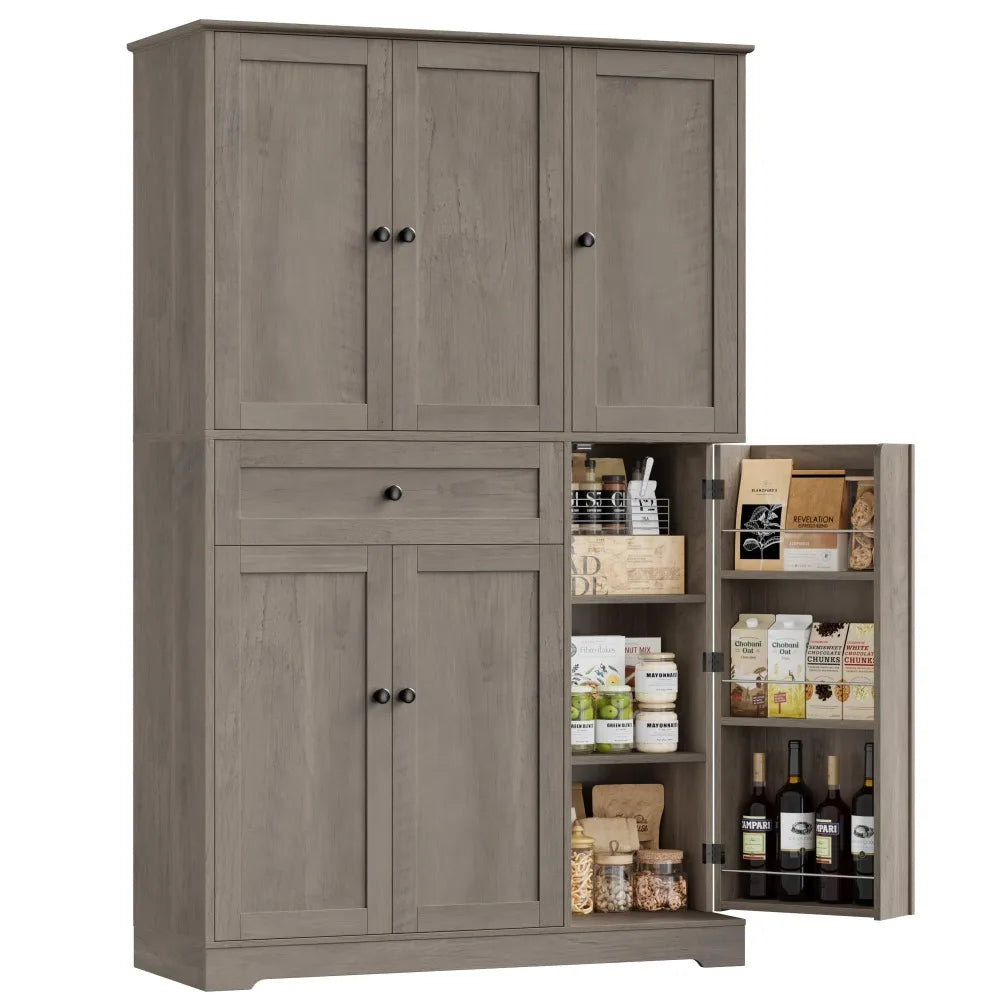 HOSTACK 68" Tall Kitchen Pantry Cabinet,Modern Hutch with Doors Shelves & Large Drawer,Food Storage for Dining Living Room,White