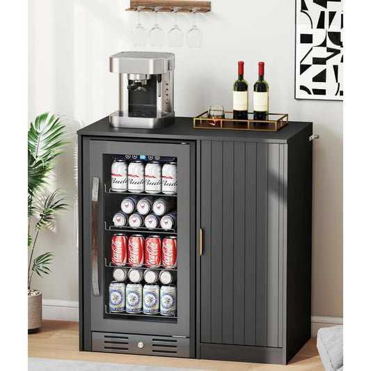Coffee Bar Cabinet With Mini Fridge Space And Power Outlet