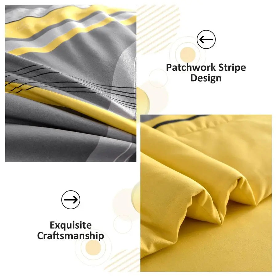 Yellow Comforter Set Queen Size,8 Pieces Bed in a Bag Patchwork Striped Bedding Sets,Boho Soft Microfiber Bedding Set for All Se