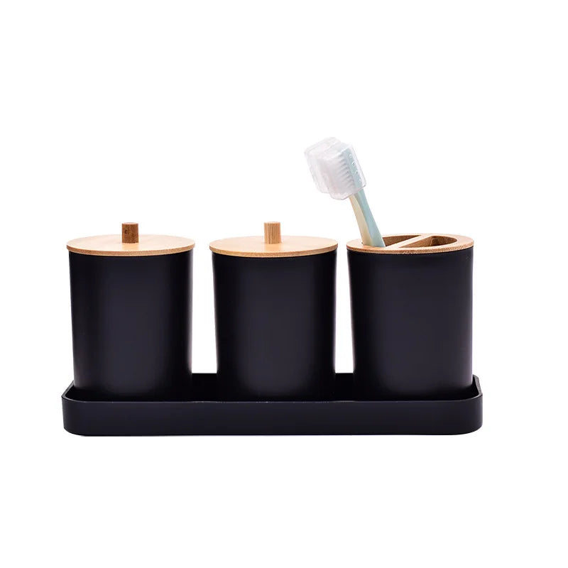 Bathroom Accessories Set 9 Piece Dispenser Toothbrush Holder Trash Can