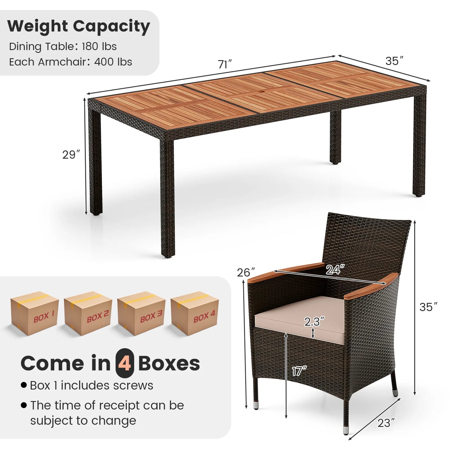 HOMASIS 9 Piece Patio Dining Set Acacia Table And Cushions