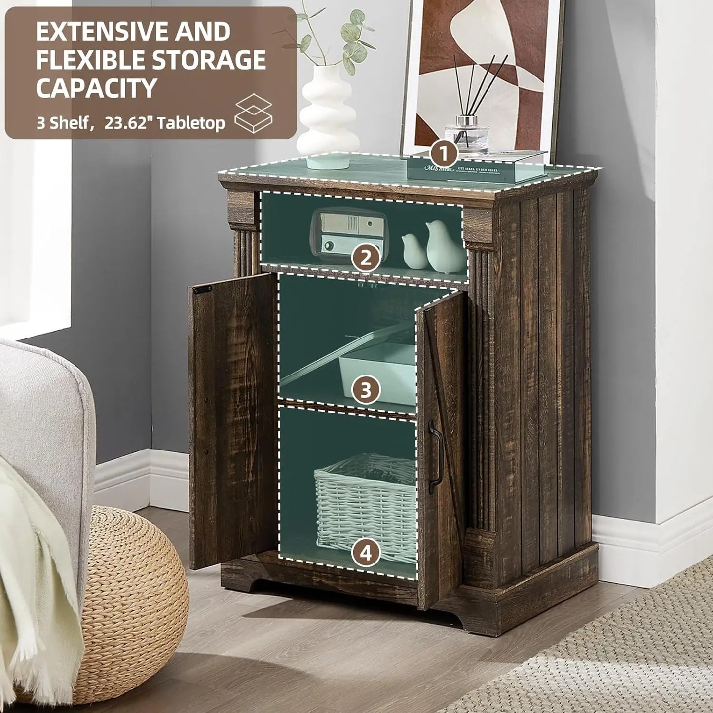 Wooden Storage Cabinet With Oak Barn Door And Shelf