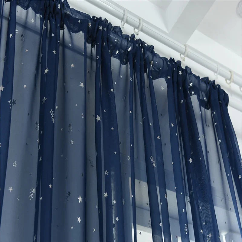Hot Stamping Stars Tulle Sheer Curtains Home Decor