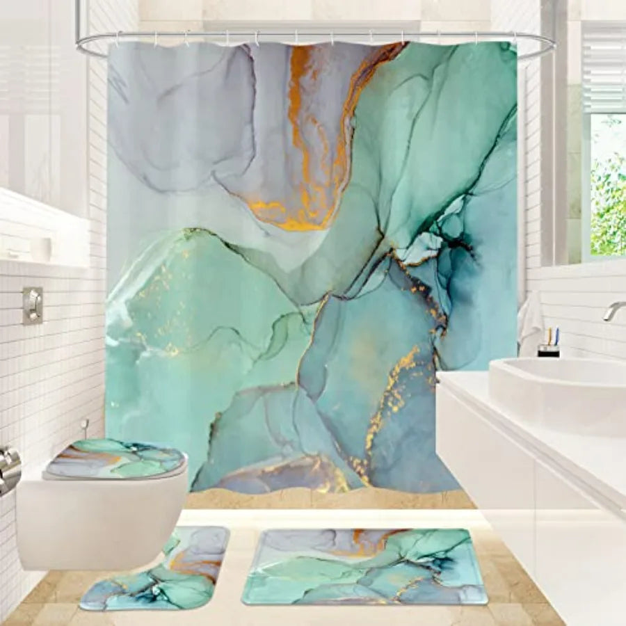 Shower Curtain Set With Bath Mat And Non Slip Rugs