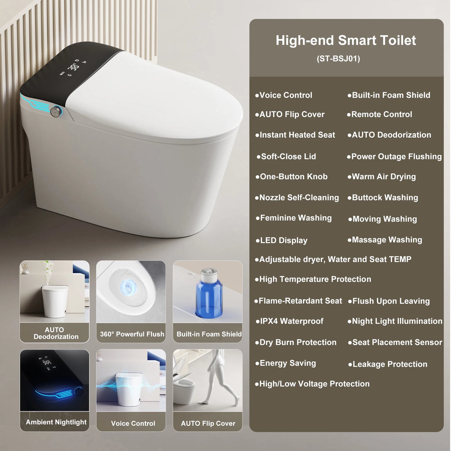 Smart Toilet With Built-In Bidet Auto Dual Flush Heated Seat Warm Water Sprayer