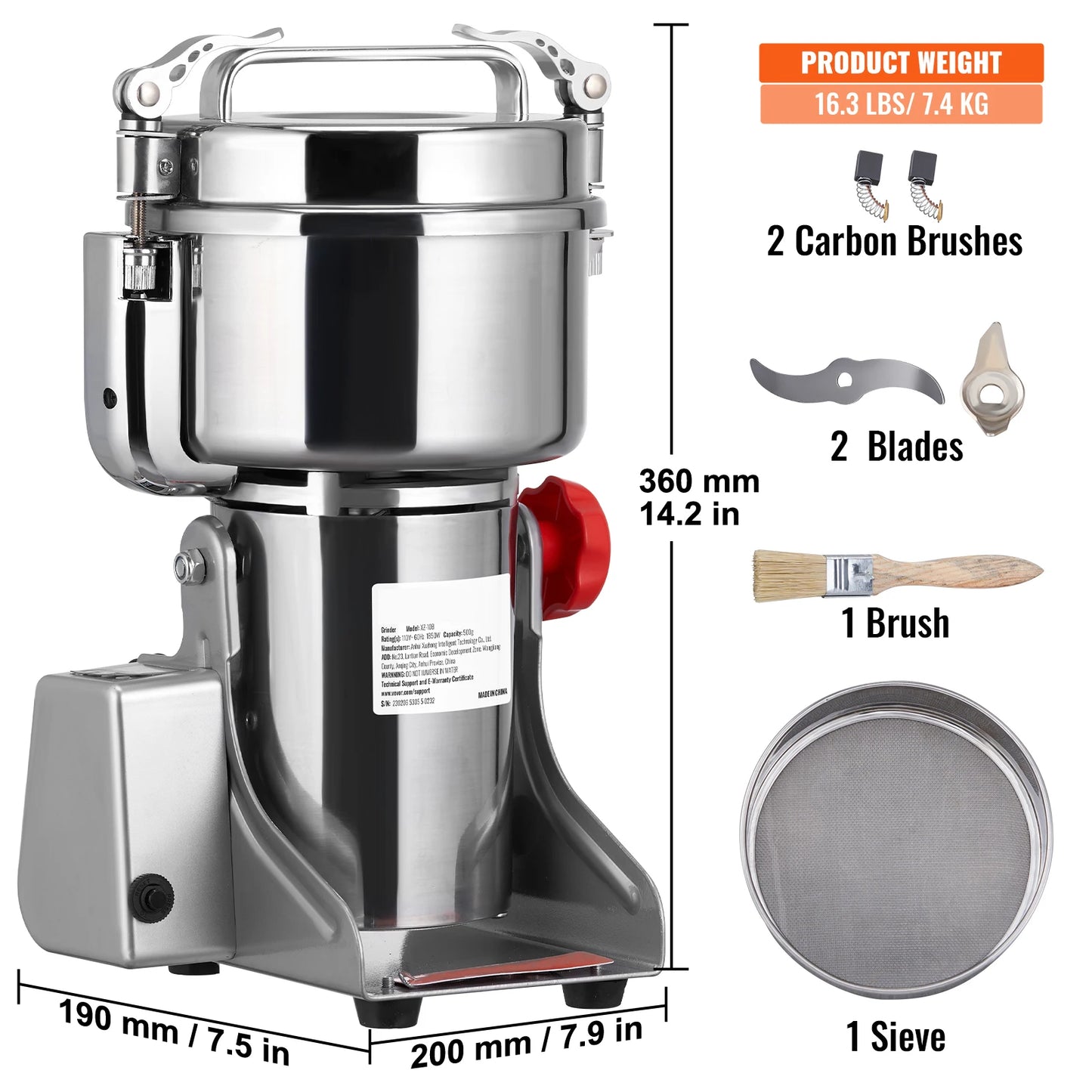 VEVOR Electric Grain Mill Grinder For Dry Herbs Spices Coffee