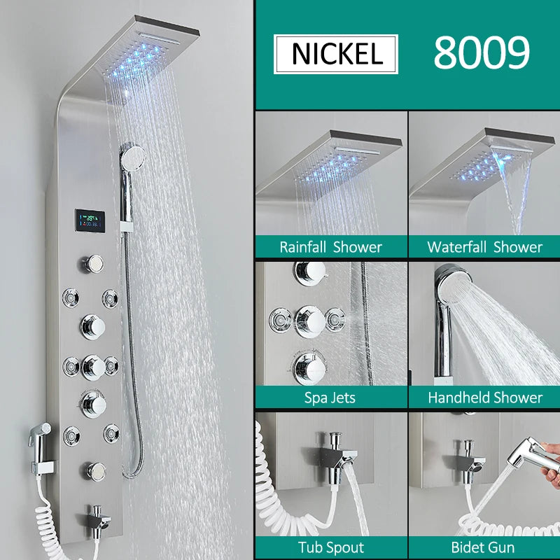 Quyanre LED Shower Panel Six Functions Column Bidet Taps