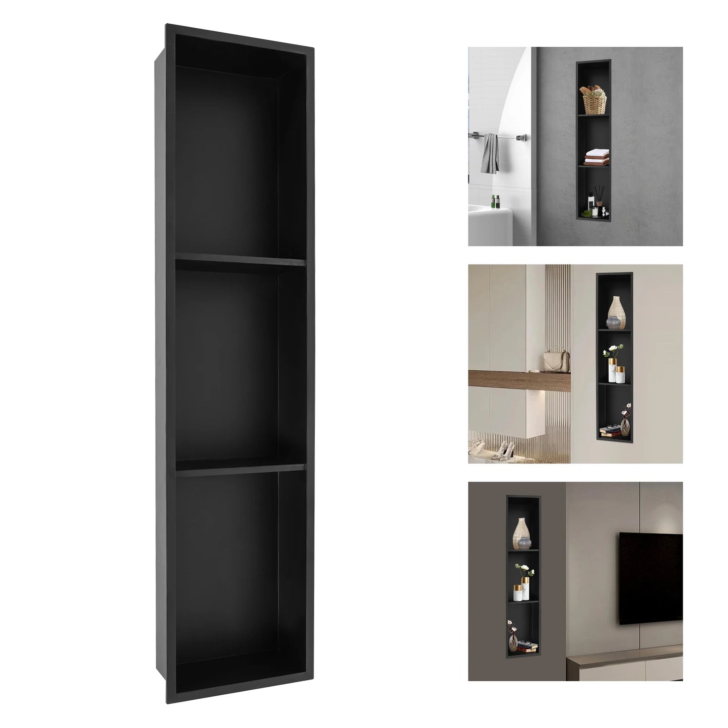 304 Stainless Steel Rectangular Shower Niche Wall Mounted 3 Tier