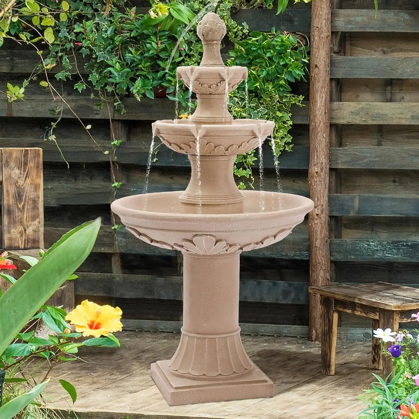 Outdoor Waterfall Fountain With Pineapple Top And Pump 3 Tier