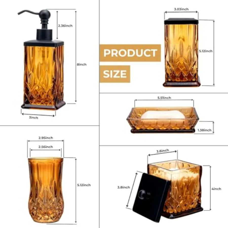 Glass 5 Piece Bathroom Accessories Set Dispenser Toothbrush Holder