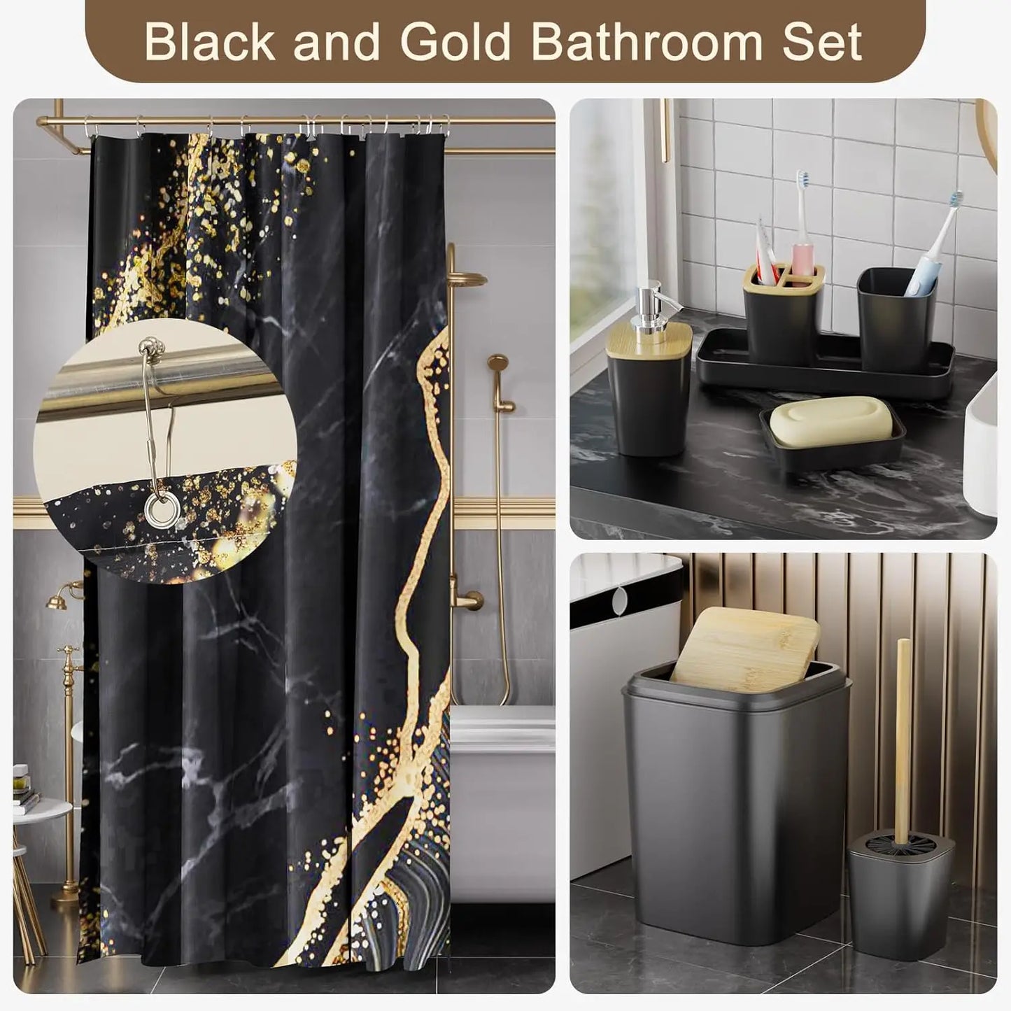 Waterproof Shower Curtain Set With Non-Slip Bath Rugs