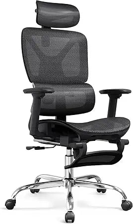 Ergonomic Mesh Office Chair With Footrest And High Back Reclining