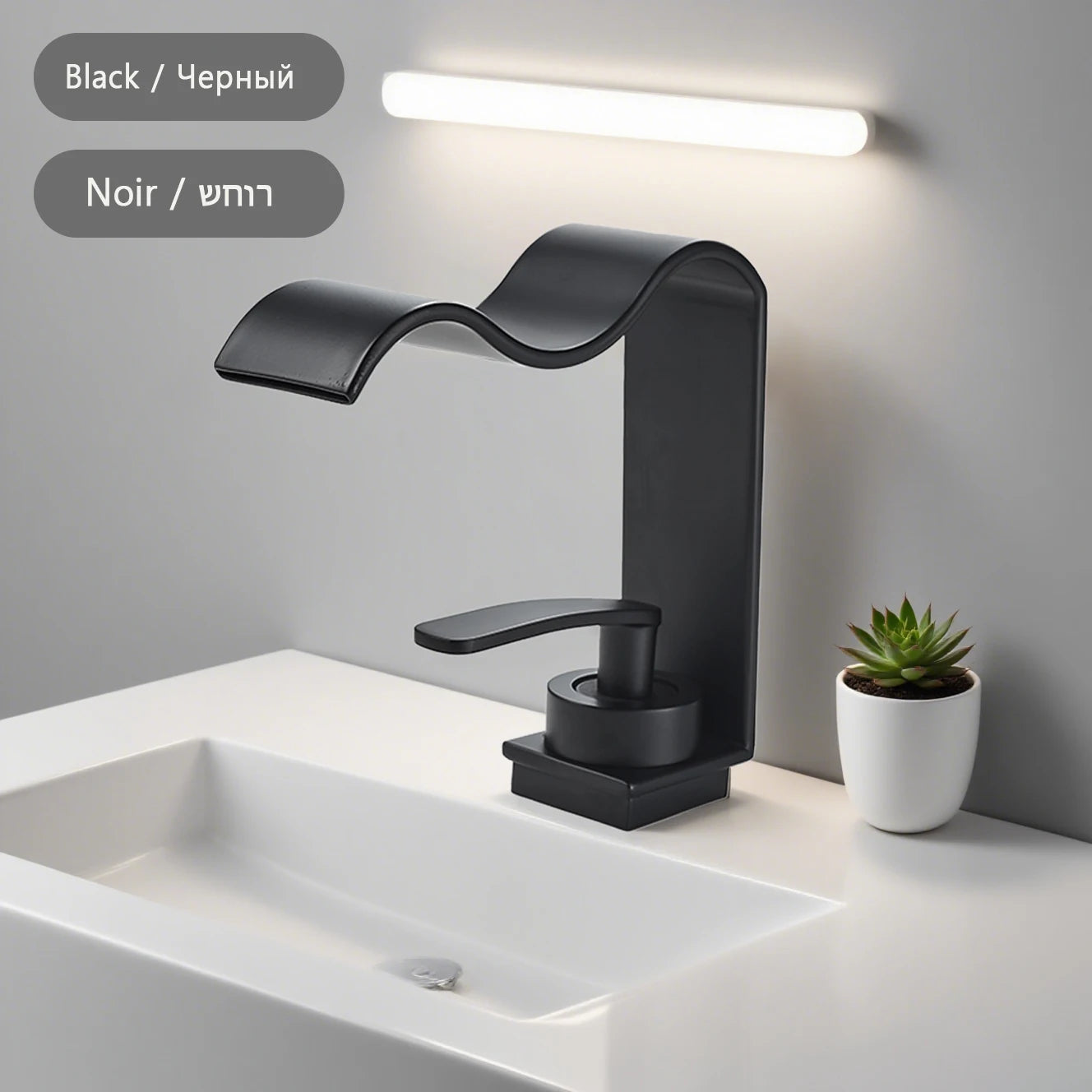 WJNMONE Deck Mounted Bathroom Faucet Hot Cold Waterfall Brass Mixer