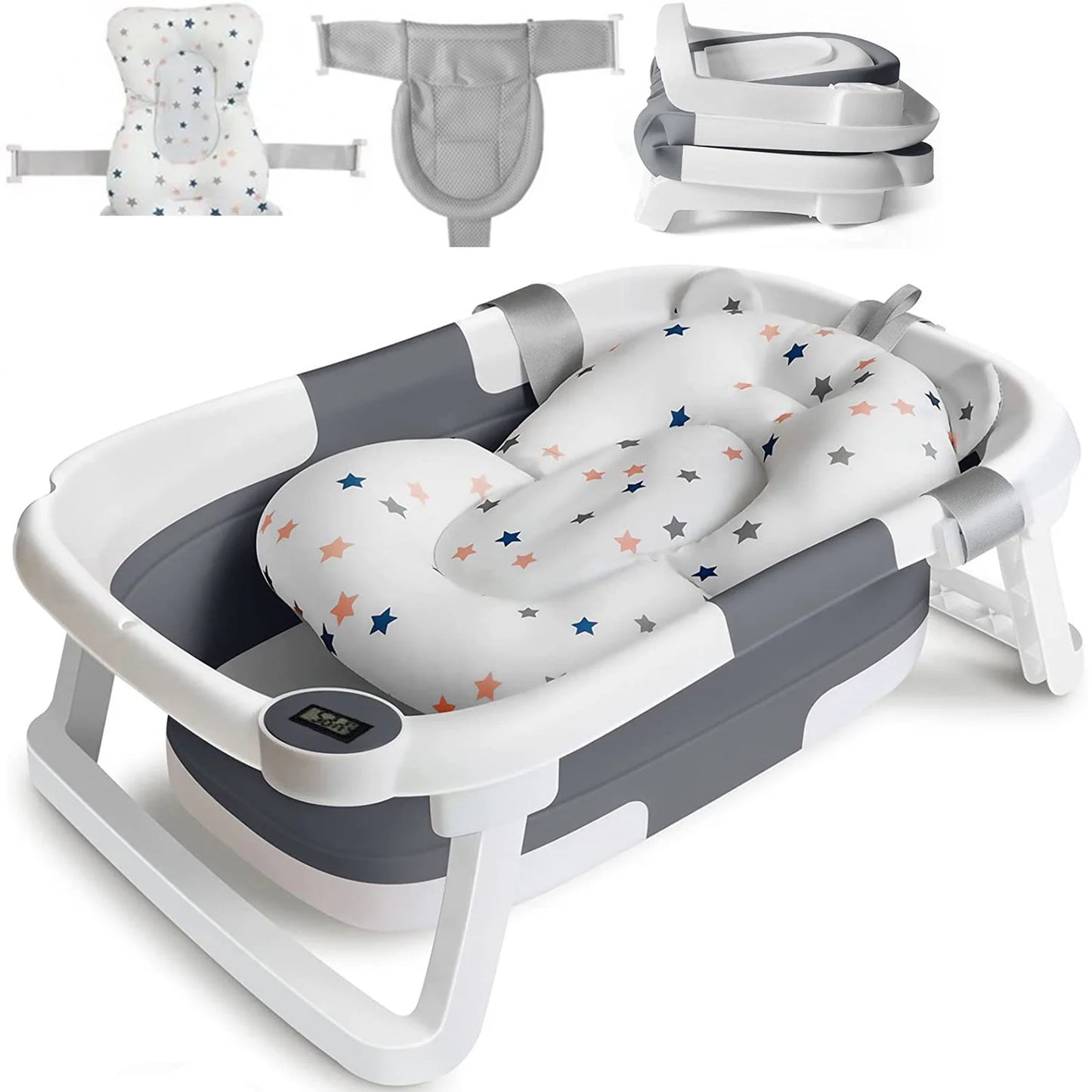 Baby Bath Tub Foldable With Cushion And Thermometer