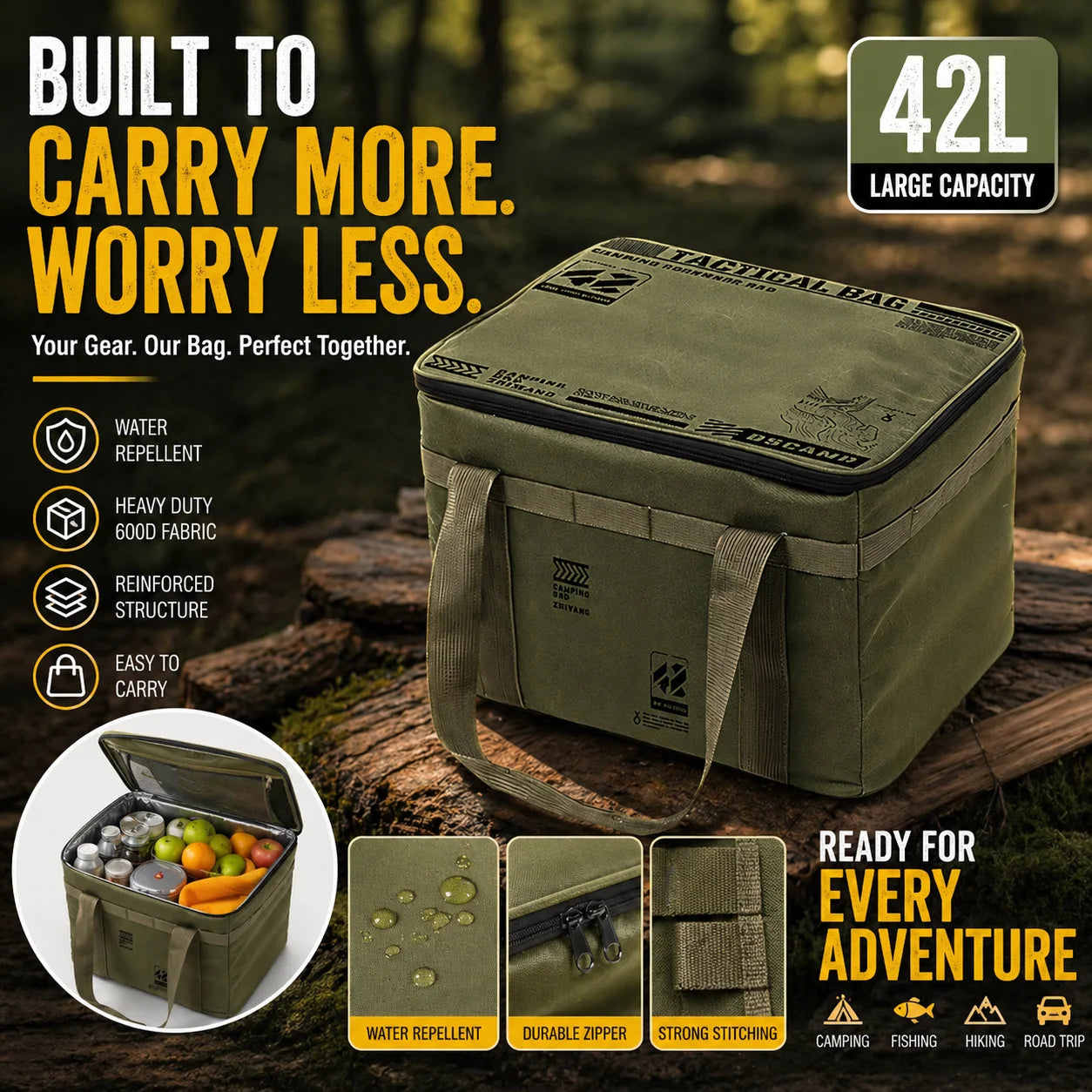 YCB1 42L Tactical Camping Storage Bag Large Capacity Foldable Reusable Ideal for Picnic Utensils and Outdoor Gear