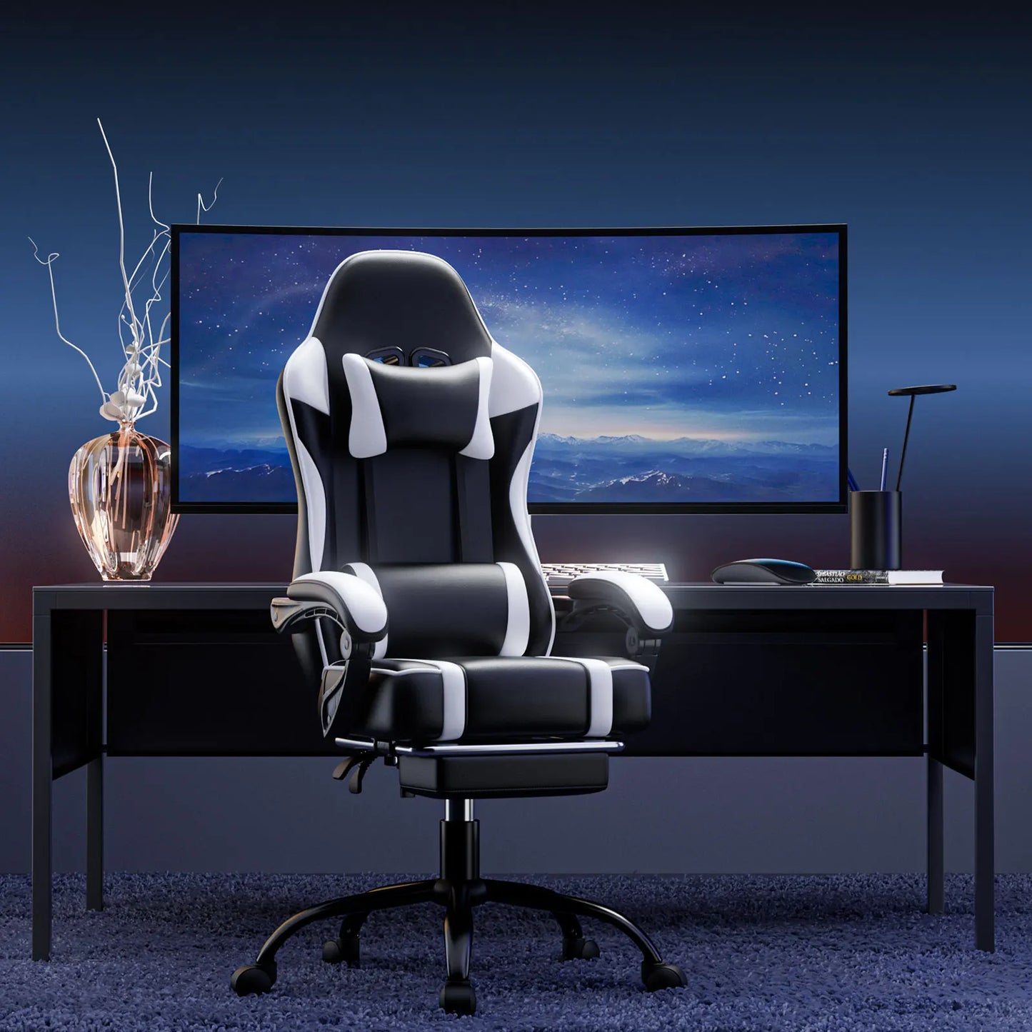AnYu Furniture Ergonomic Gaming Chair With Footrest And Lumbar Support
