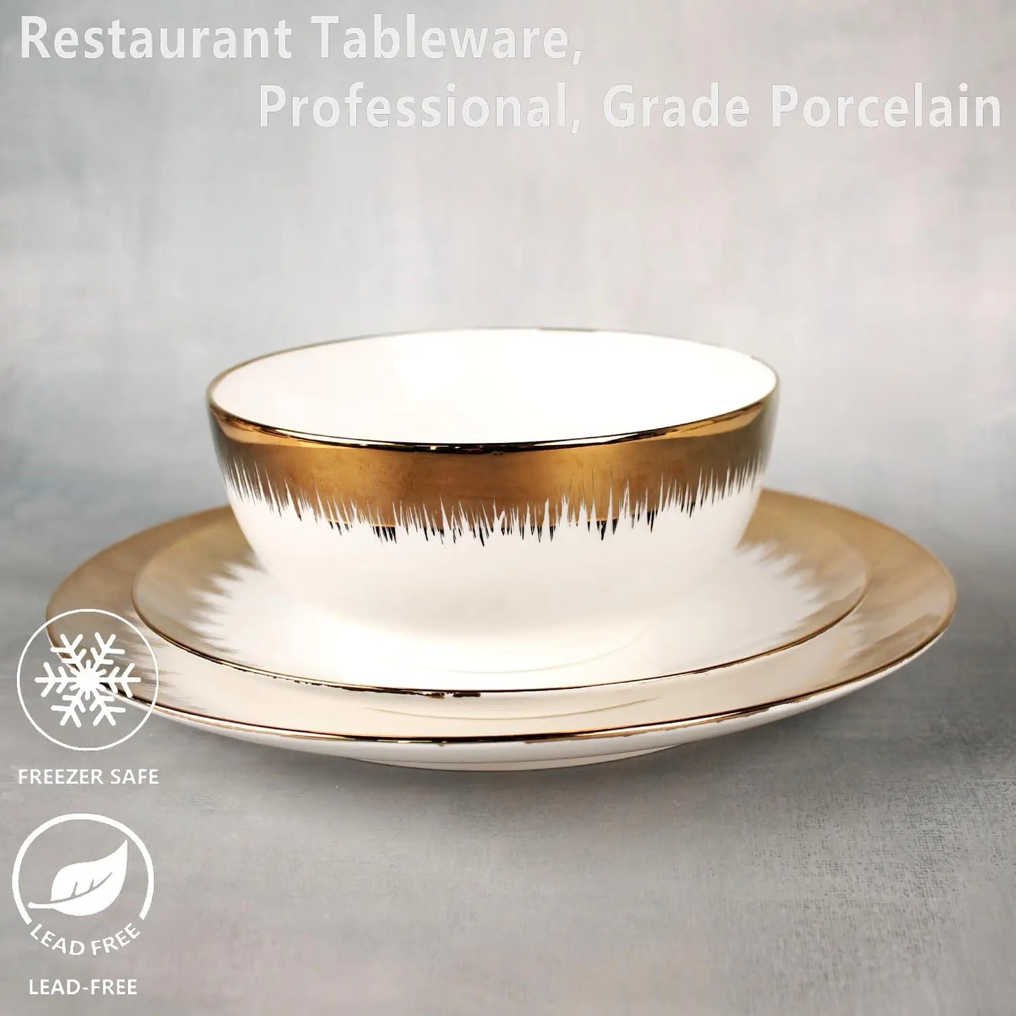Dinnerware Sets(12Pcs) Serves for 4, Modern Dinnerware, Gilded Edge Plates and Bowls Set with 8.3"Small Plate 10.2"dinne
