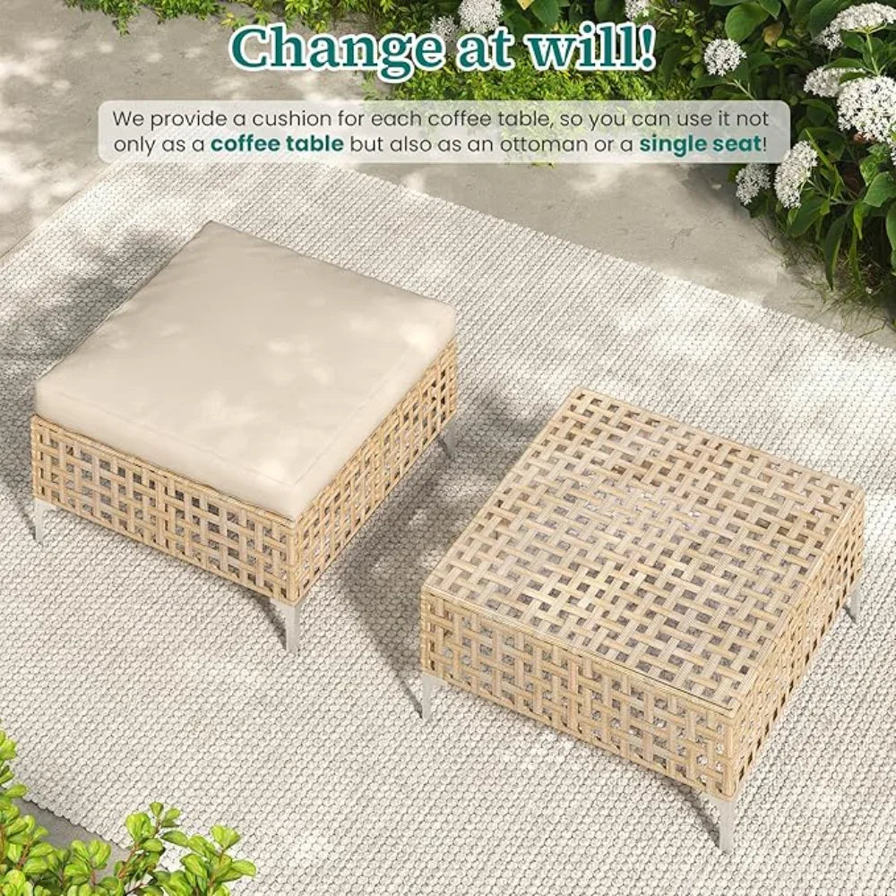 Outdoor Wicker Patio Sofa Set Boho Conversation Furniture