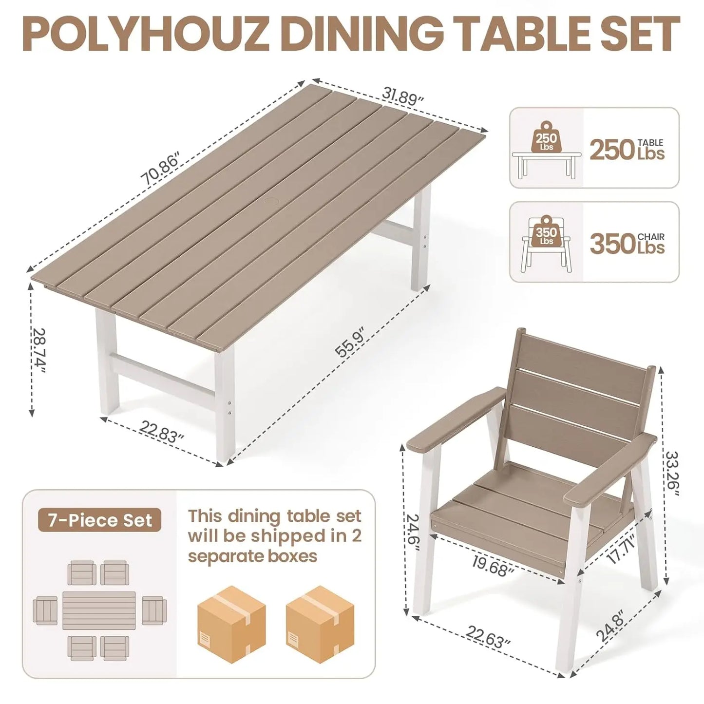 7-Piece Outdoor Dining Set with Umbrella HDPE Table and Chairs