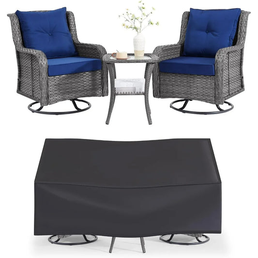 3-Piece Wicker Patio Set With Swivel Chairs And Table
