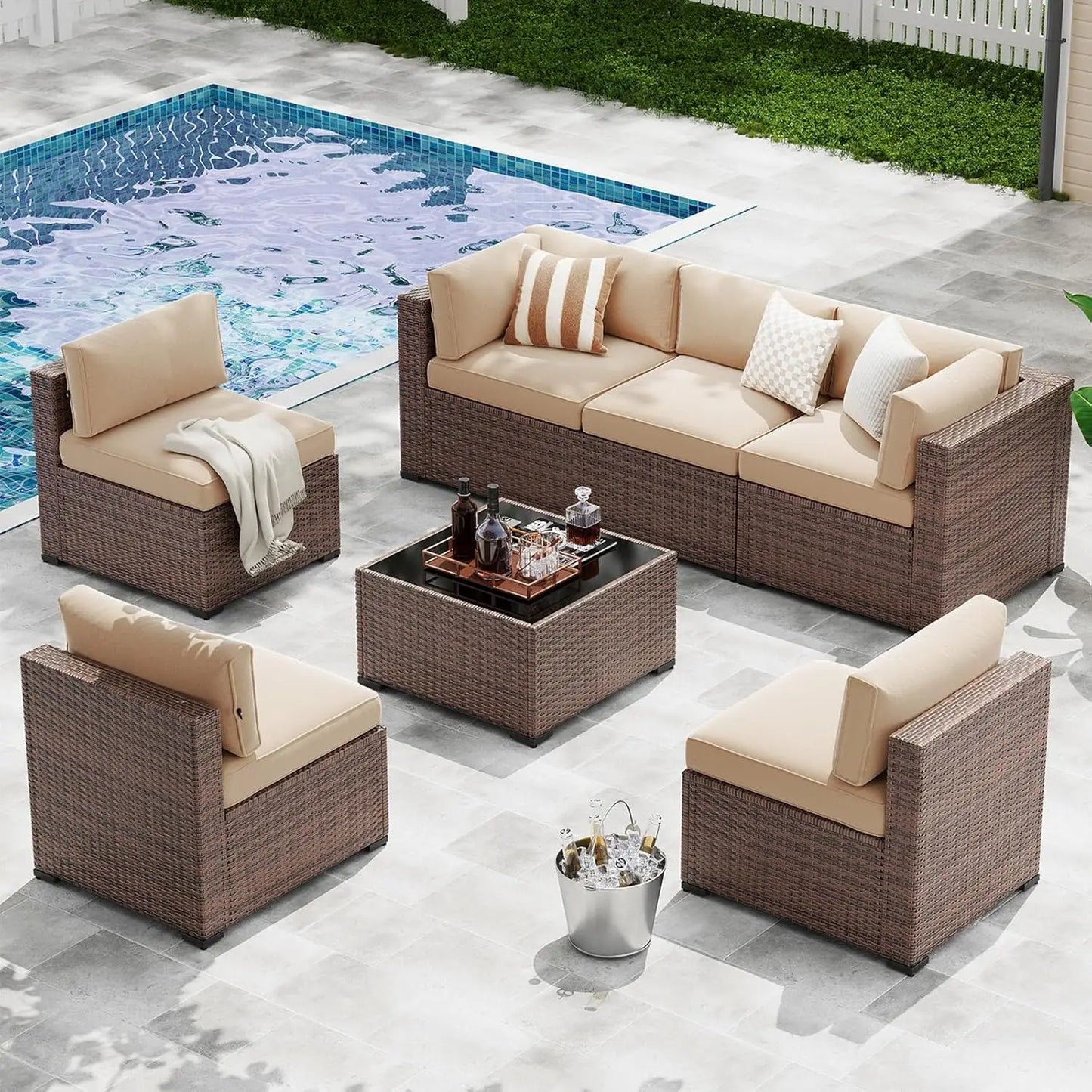 Xiaolang 7-Piece Patio Furniture Set Wicker Rattan Cushioned Outdoor