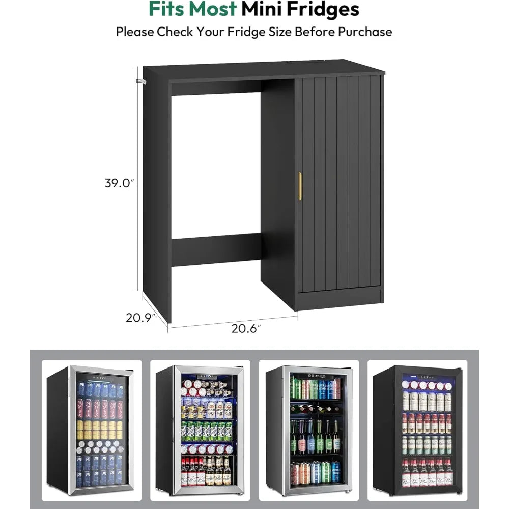 Coffee Bar Cabinet With Mini Fridge Space And Power Outlet