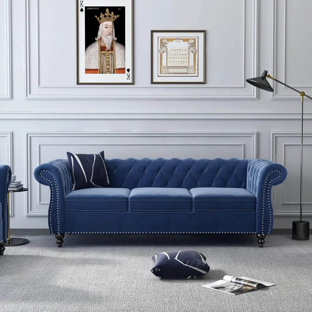 DAFIFY Velvet Chesterfield Living Room Set Sofa Loveseat Chair