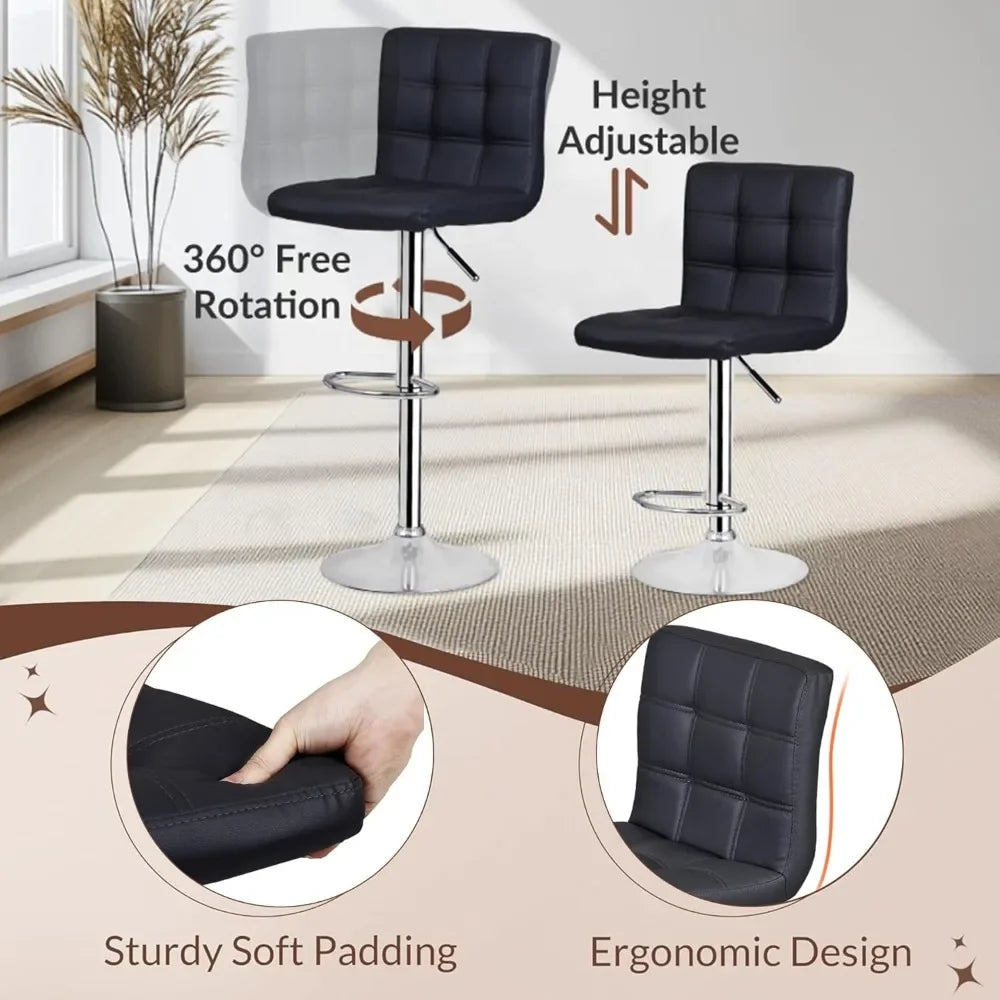Set Of 4 Adjustable Swivel Barstools In PU Leather