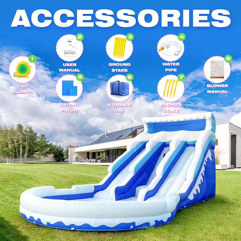 VANCEN Double Inflatable Water Slide With Blower For Backyard