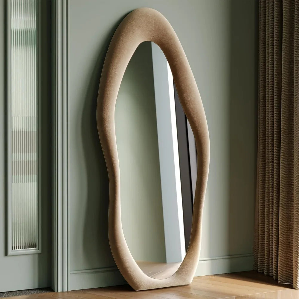 Wave Mirror With Wooden Flannel-Wrapped Frame For Bedroom Decor