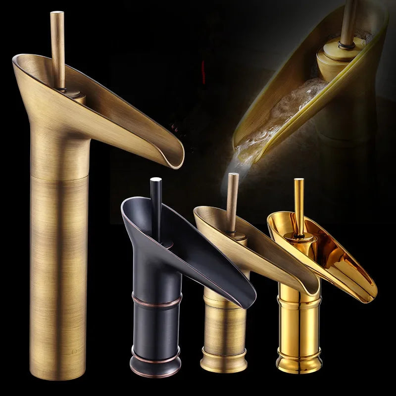 ZGRK Bathroom Faucet Single Lever Waterfall Basin Mixer Brass