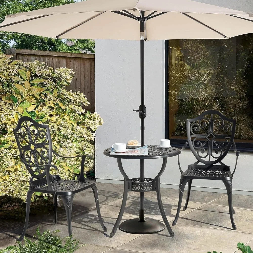 Outdoor Cast Aluminum Bistro Set With Umbrella Hole And Table