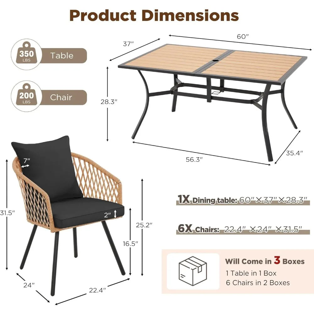 All-Weather Rattan Patio Dining Set With Wood Table And Removable Cushions