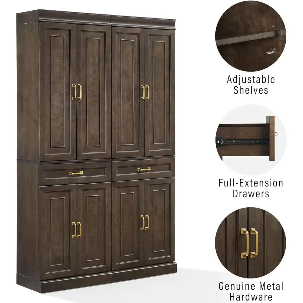 Stanton 2-Piece Pantry Storage Cabinet Set with Shelves, Kitchen, Dining, or Laundry Room, Coee