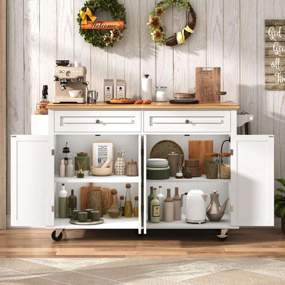 59 W Rolling Kitchen Island with Drop Leaf – Movable Kitchen Carts on Wheels Island with Storage Cabinet, Island Table