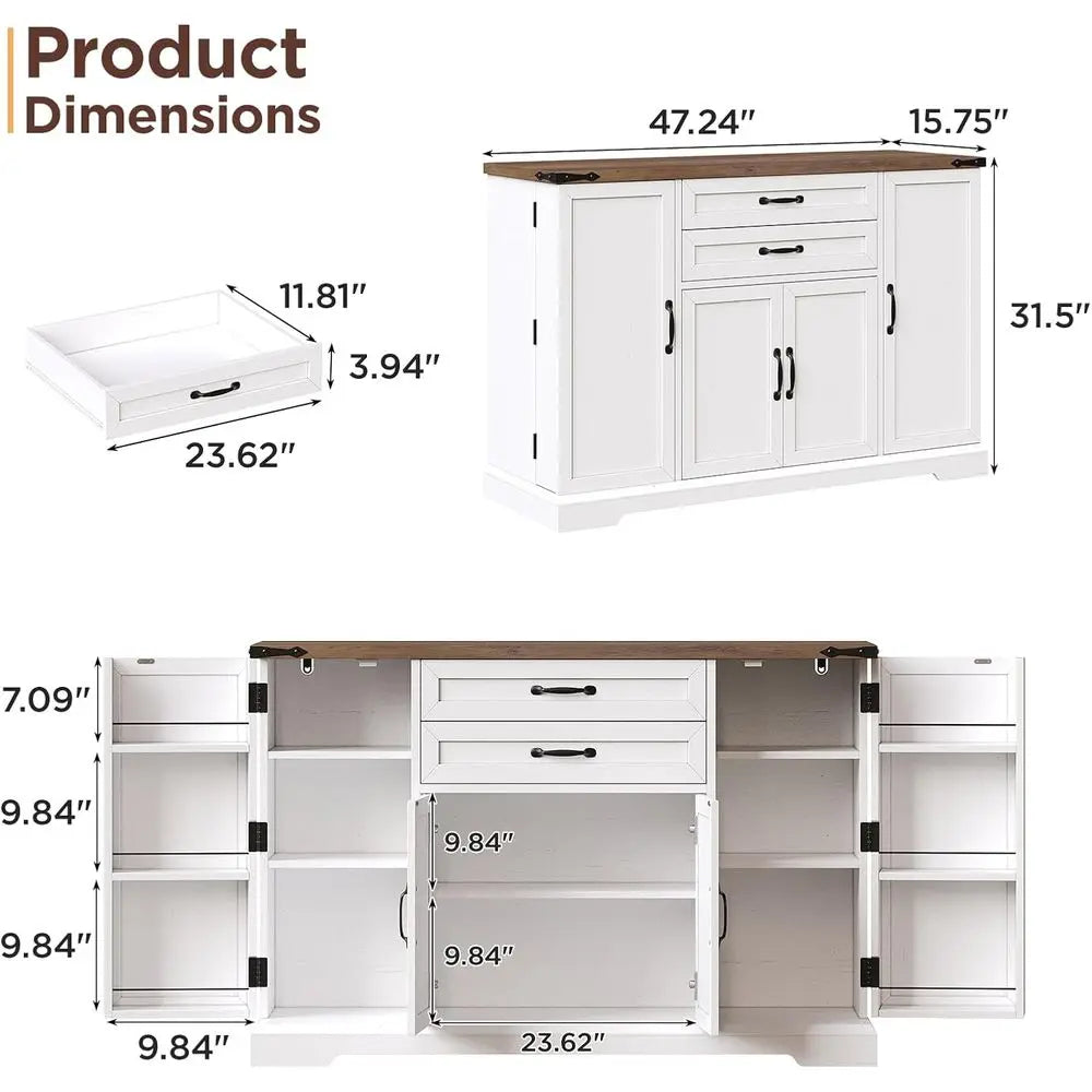 Sideboard Buet Cabinet with 2 Ders, armhouse Kitchen Pantry with Adjustable Shelves, Coee Bar Cupboard Cabinet with 4 Door Kitch