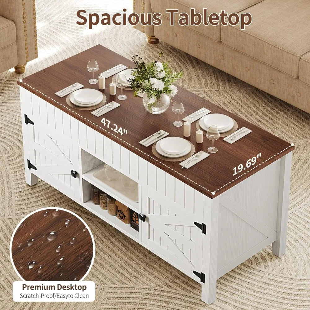 Lift Top Coffee Table With Storage Farmhouse Wood Center Table