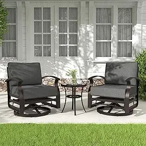 Outdoor Aluminum Patio Furniture Set With Swivel Gliders And Glass Table