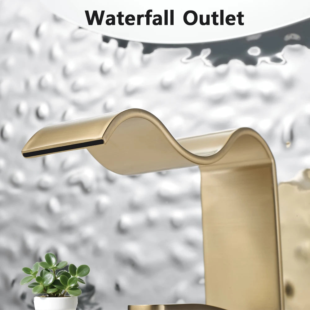 WJNMONE Deck Mounted Bathroom Faucet Hot Cold Waterfall Brass Mixer