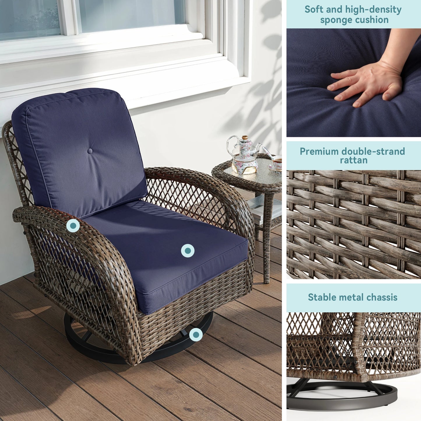 HOOMIC 3 Piece Patio Furniture Set With Cushioned Rocking Chairs