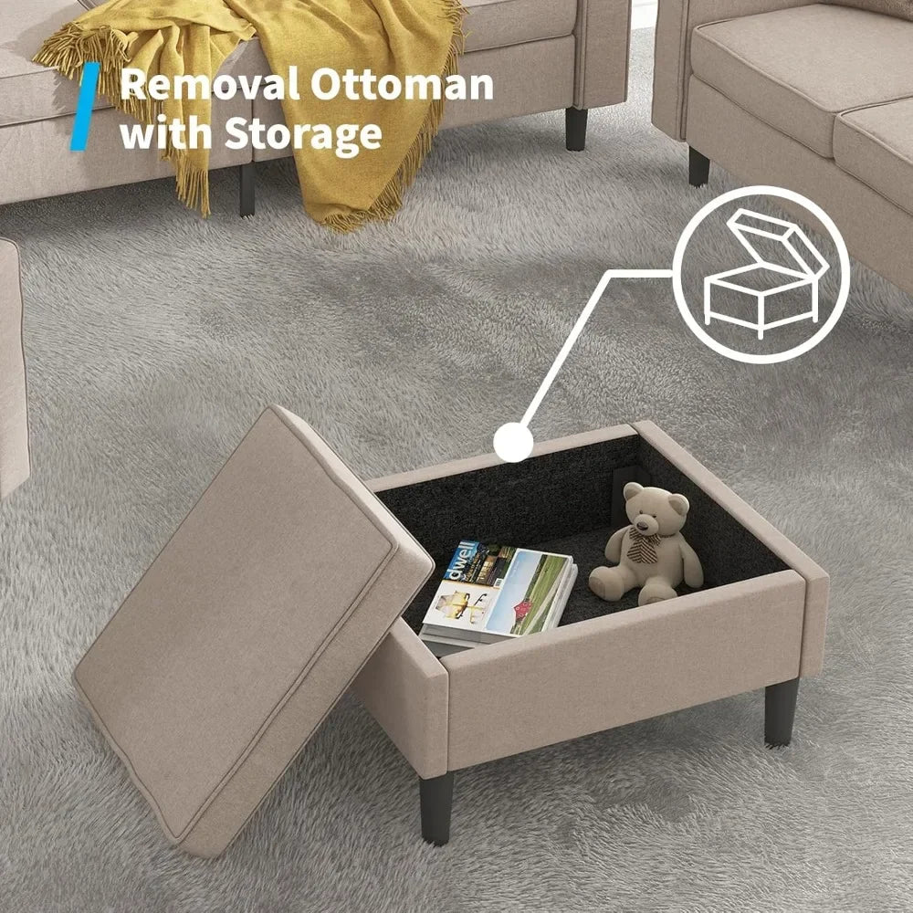 L Shaped Sectional Sofa Set Three Two One With Ottoman