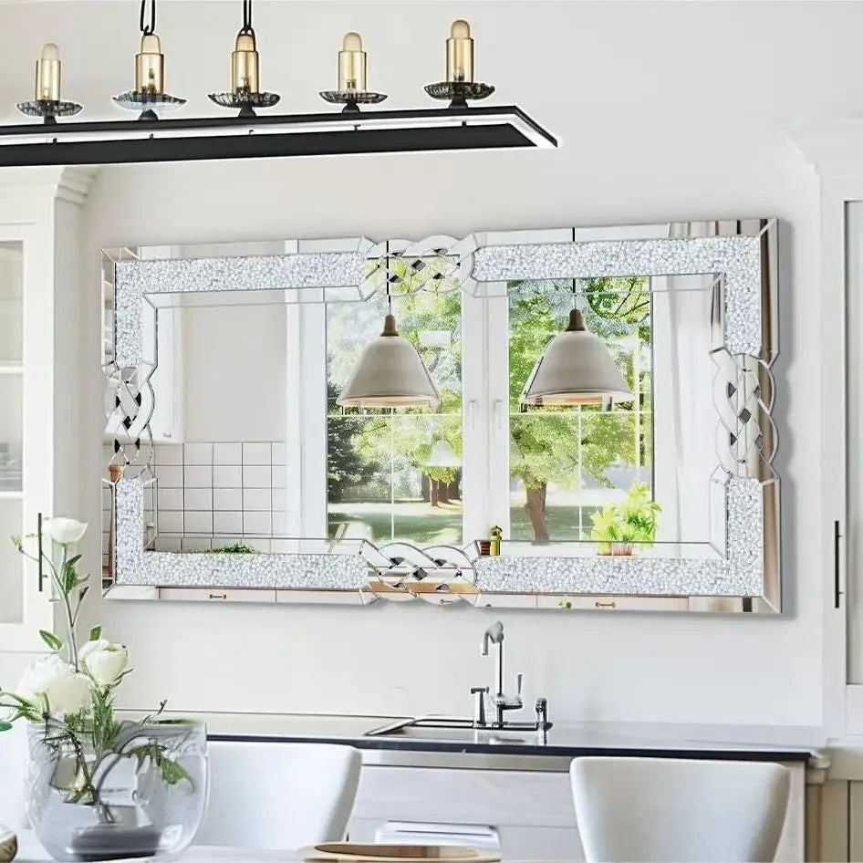 Crystal Diamond Vanity Wall Hanging Mirror For Bedroom