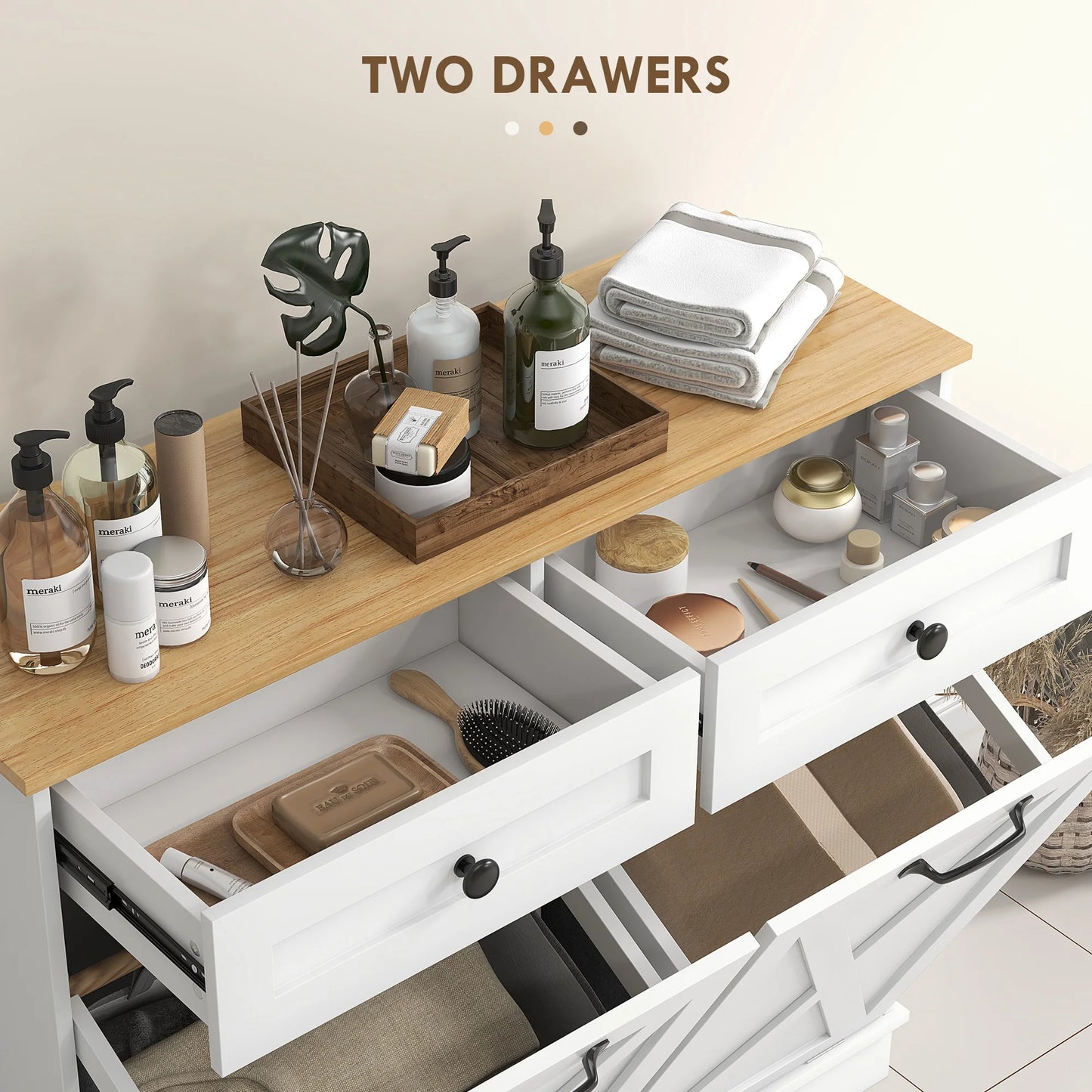 HOMCOM Tilt Out Laundry Cabinet With Two Baskets And Drawers