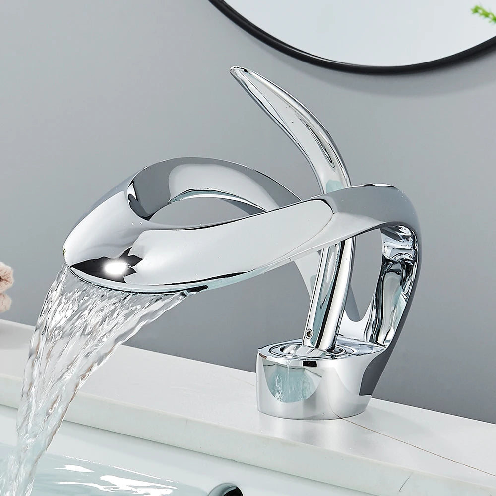 Rozin Waterfall Basin Faucet Deck Mount Hot Cold Mixer Tap Brass