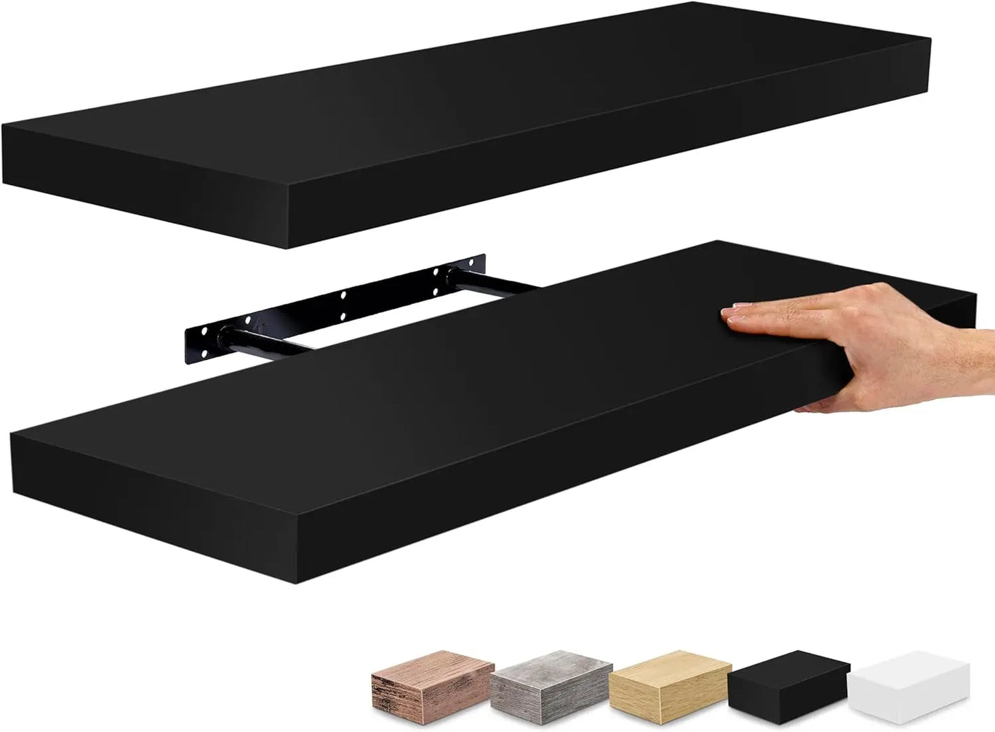 Floating Shelves for Wall - 24 Inch Bathroom, Bedroom & Kitchen Storage with Invisible Brackets (Black, 2 Pack)